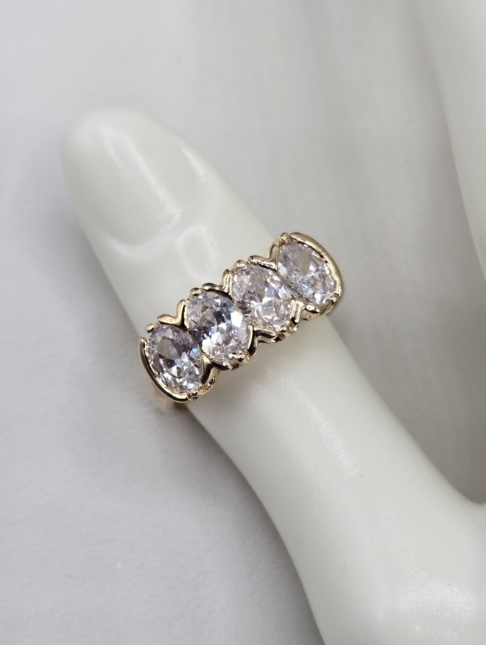 Swarovski Crystal Elements Gold Statement Ring Size 10.25 Clear Prom Bridal